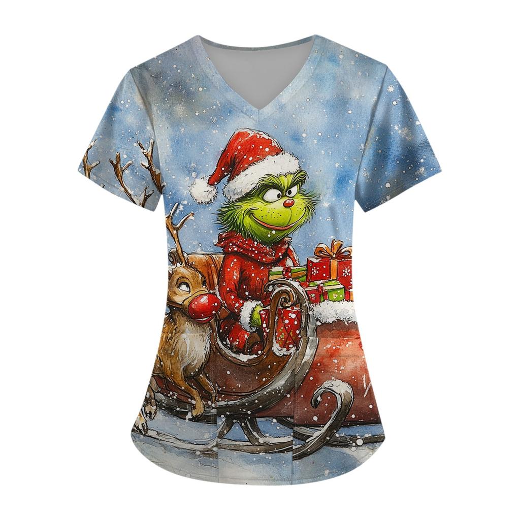 Damer Kortermet Kryss V-hals Trykk Lomme Topp