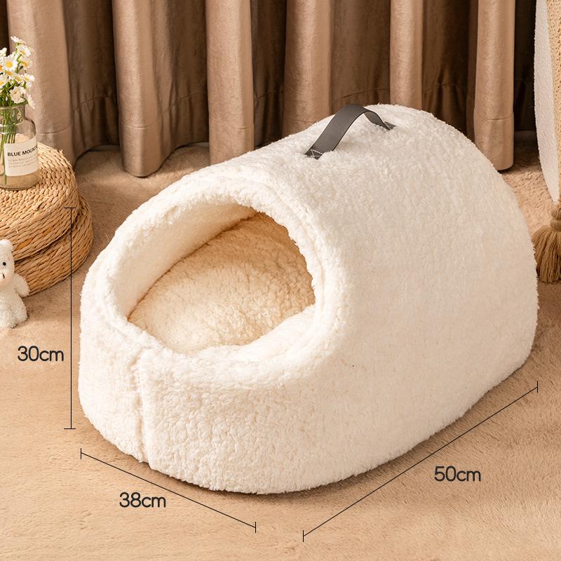 

Lamb wool slippers cat nest to keep warm in winter, closed security, removable and washable, large cat sleeping litter cat bed within 10kg