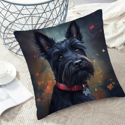 1pc Pillowcase, Cute Scottish Terrier Print Pillowcase, 2D Flat Printing, Single-Sided Print (No Pillow Insert), 17.72 X 17.72 Inches (45 X 45 Cm), No