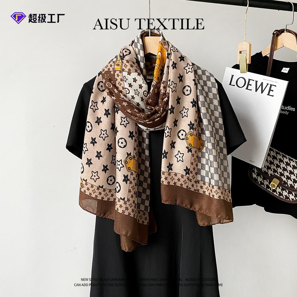 New cotton and linen scarf women's autumn high-end silk scarf retro khaki shawl