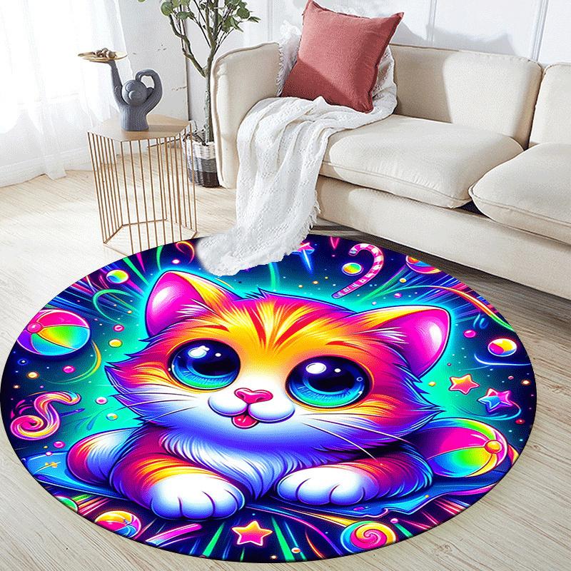 1pc Soft, Absorbent & Non Slip Colorful Kitten Round Rug Soft Circle Rug for Living Room & Bedroom Decor, Chair Mats, and Unforgettable Home