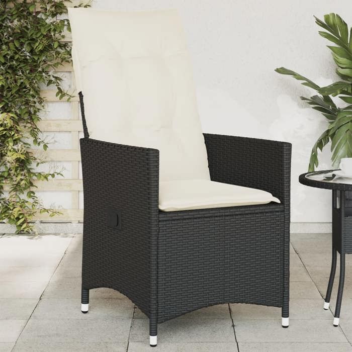 VidaXL Chaise inclinable de jardin avec coussins noir résine tressée, fauteuil de jardin inclinable, fauteuil inclinable de 365638