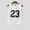 INCERUN Men O Neck Sleeveless Letter Print Lace Patchwork Cropped Irregular Tank Tops