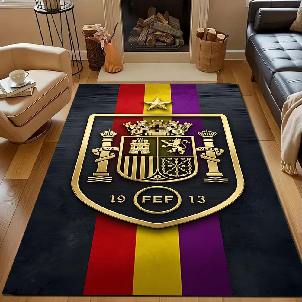 Gold Emblem on Striped Background Patterned carpet, non slip mat suitable for living room and bedroom sofas