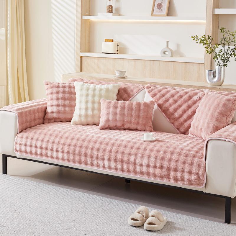 Rabbit Plush Sofa Cushion Winter Thickened Plush Fur Cover  New Winter Cream Wind Warm Cover Cloth Towel