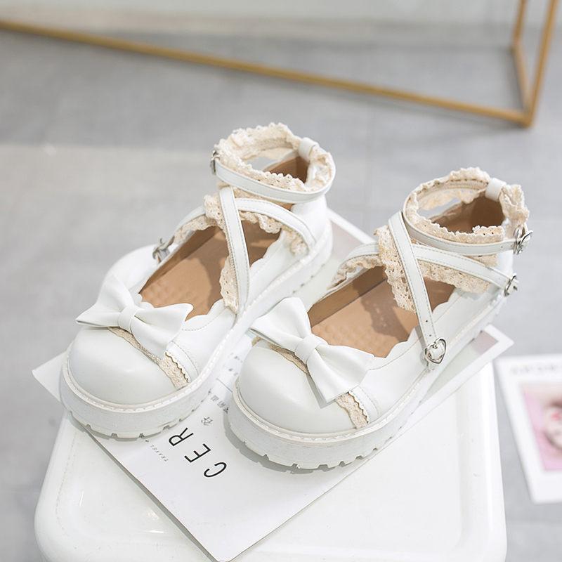 

Готическая обувь Лолита Женские туфли Kawaii красного цвета для косплея с бантом Туфли принцессы Студентки милые туфли Мэри Джейн с перекрещивающимися ремешками 4.5 белый