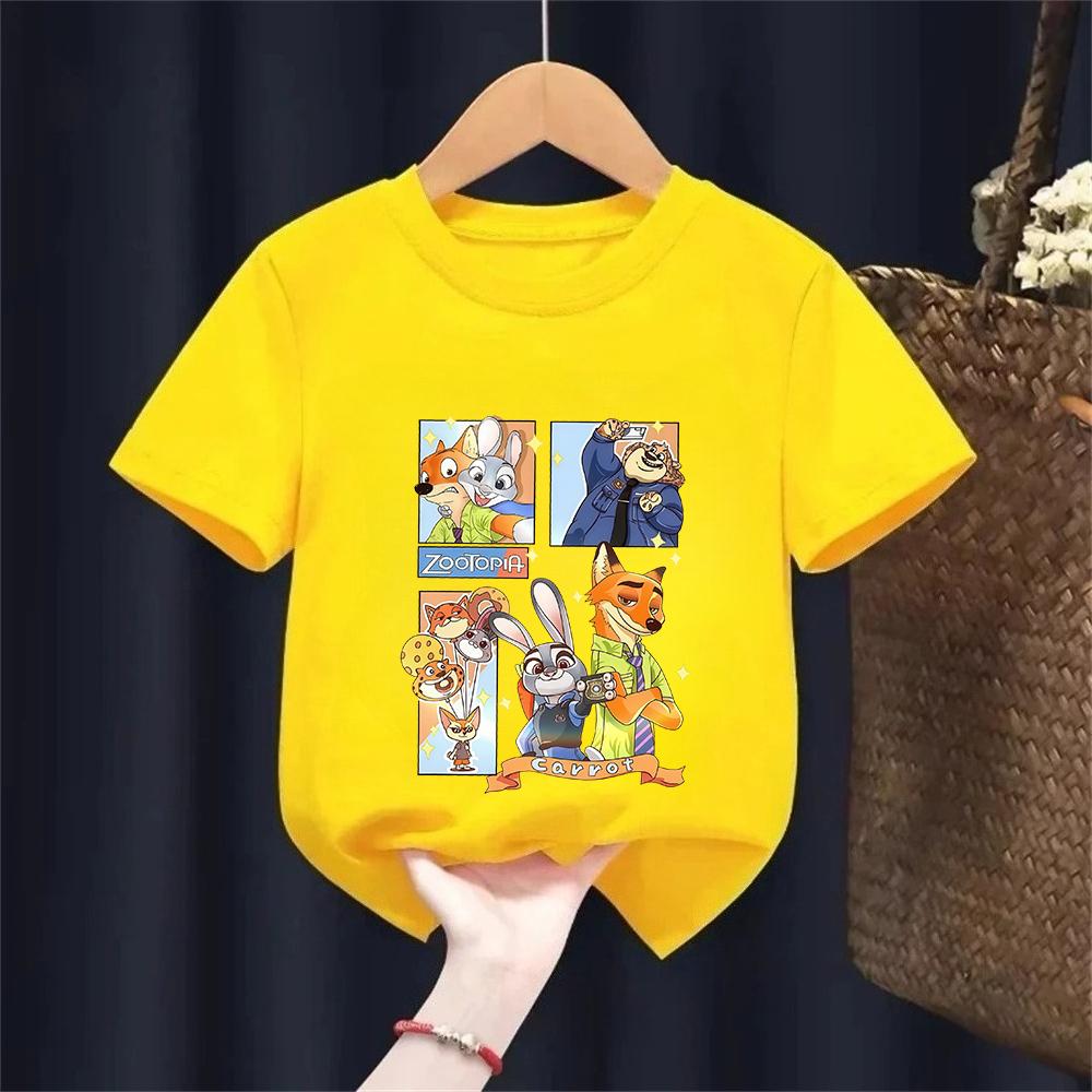 

Kids Disney Zootopia Nick And Judy Round Neck T-shirt Casual Fashionable Comfortable Loose Short Sleeve Clothing for Children 100