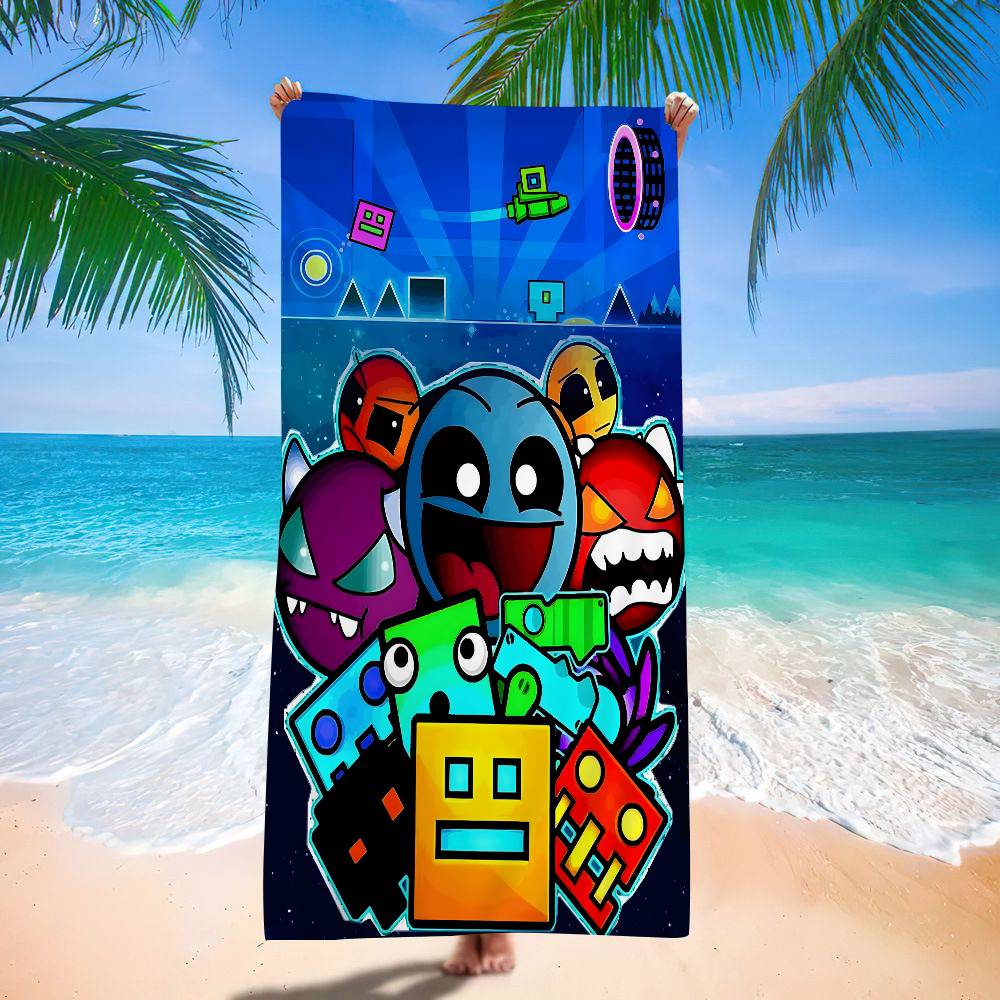 Video G-GameS G-Geometry Dash Microfiber Beach Towel Absorbent Quick Dry Soft Yoga Swimming Resort Mountain Climbing Towel