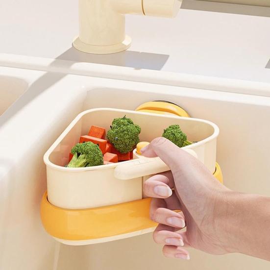 2Pcs Sink Strainer Baskets Large Capacity Automatic Dumping Simple Installation Suction Cup Sink Corner Racks for Kitchen