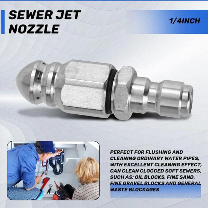 Water Jet High Pressure Sprayer Nozzle Clean Sewer 1/4" Stainless Steel Pressure Washer Quick Plug Drain Hose Nozzle Tool