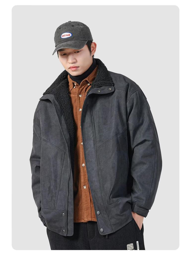 Men's Plus Size Retro Lambswool Jacket - Warm, Thick Cotton for Autumn/Winter Casual Workwear