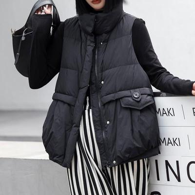 Gilet da donna leggero con collo alto termico senza cuciture senza maniche in piumino d'anatra bianca, ampio, versatile, chic, con tasca e gilet