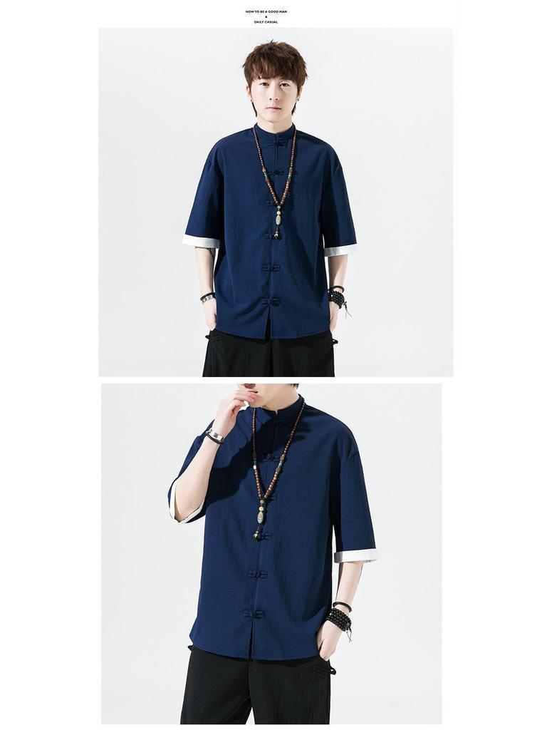 2024 Men's Retro Chinese-Style Cotton Linen Tang Suit Shirt - Plus Size Summer Casual Fashion