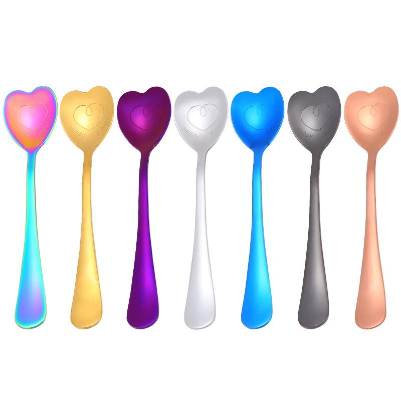 1PCS Heart Shaped Couple Spoon Creative Stainless Steel Coffee Tea Dessert Stirring Spoon LS