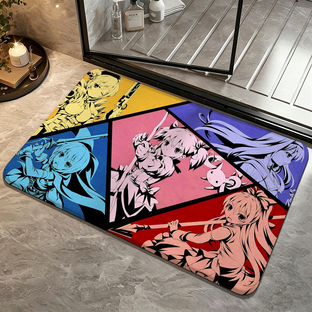 Anime-Puella Magi Madoka MagicaS Floor Mat Bedroom Carpet, Bathroom Foot Mat, Doormat, Non-Slip Absorbent Multi-Use