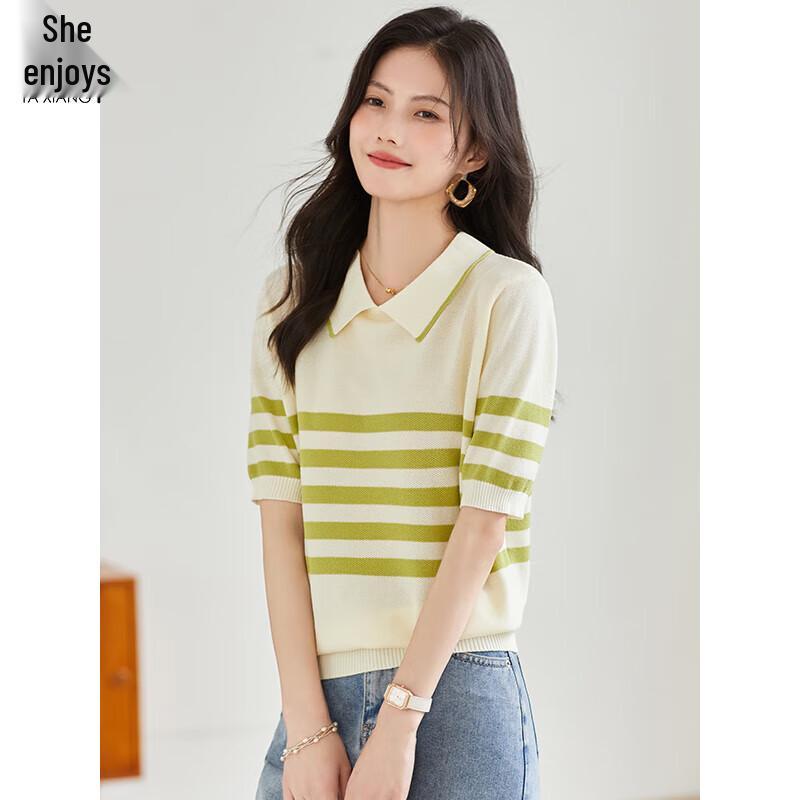 Women's Color Block Striped Knit Polo T-Shirt