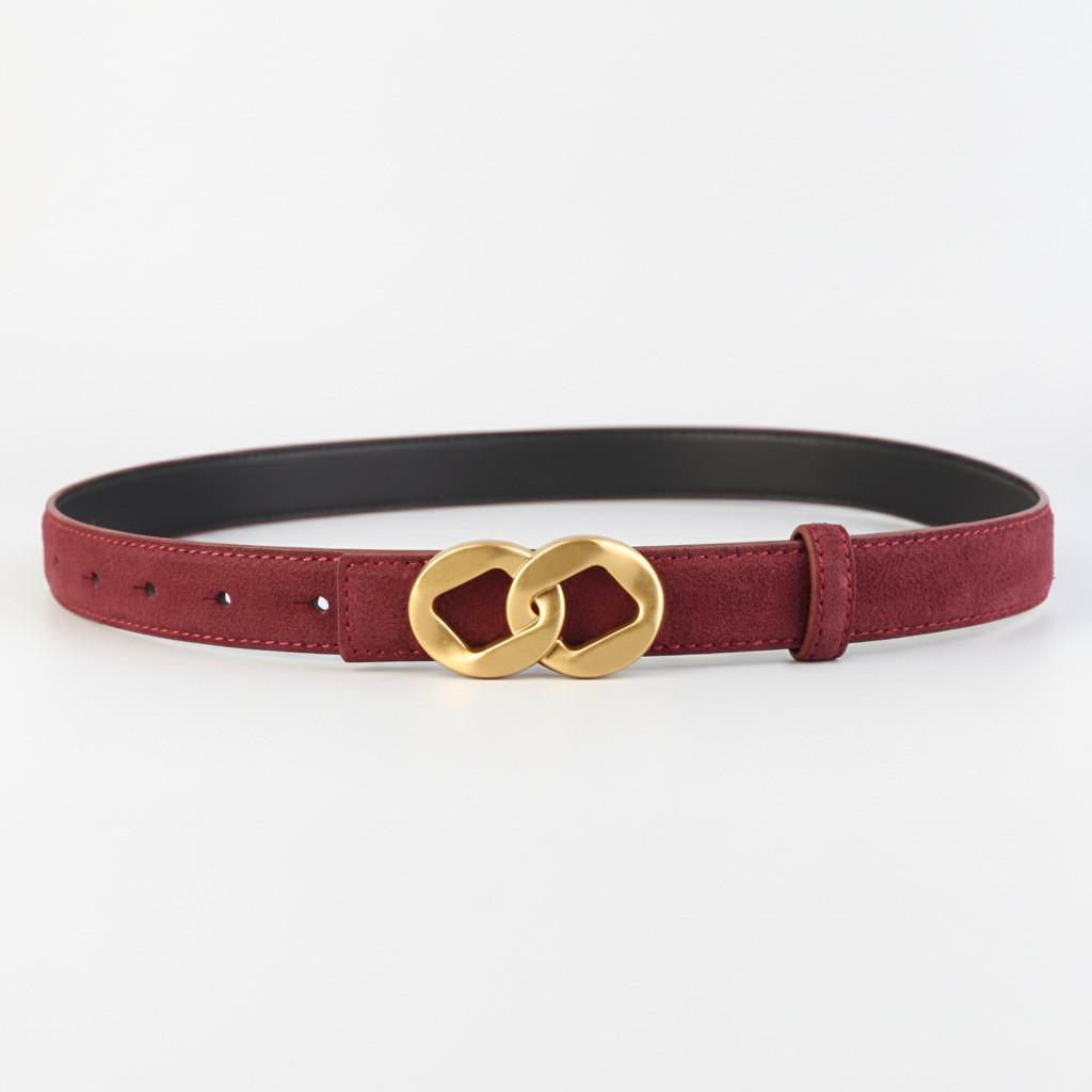 

Elegant Ladies Suede Leather Belt With Needle Buckle For Casual And Office Wear Angora Red