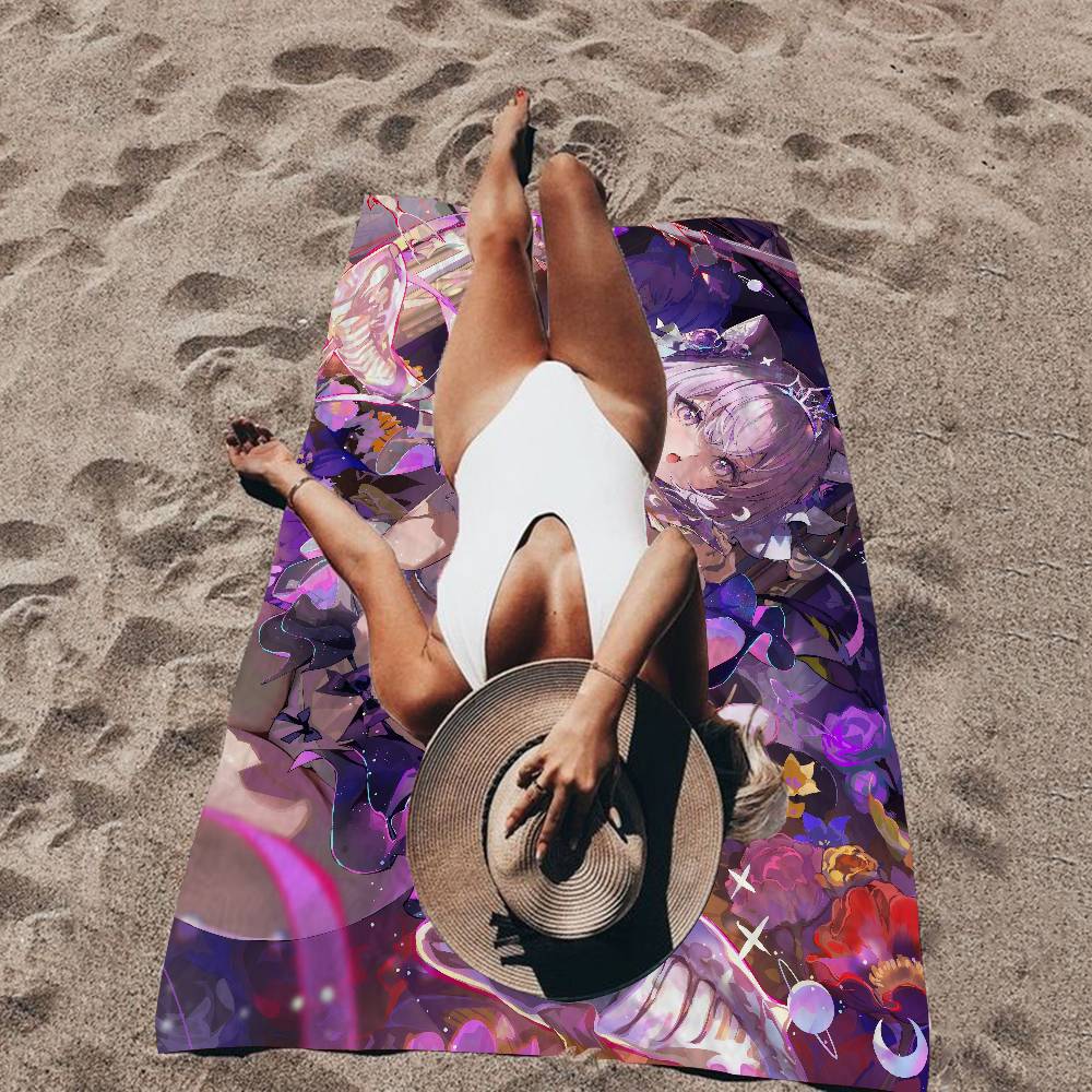N-Nekomata Okayu Cartoon Microfiber Blanket Quick Drying Beach Towels Oversized Printing Super Absorbent Pool Towel Blanket