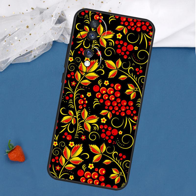 

Khokhloma Russian Pattern Flower Case For Honor Magic 5 6 8 Pro 7 Lite 200 400 50 70 90 X8c X8b X9a X9b X9c X9d Win RT Cover Honor Magic7 Lite