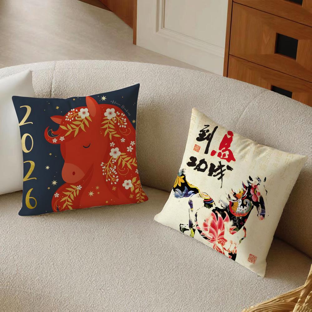 Y-Year Of The Horse Graffiti Cushion Cover Pillowcase Anti-Dustmite Living Room Sofa Decor Cushion Room