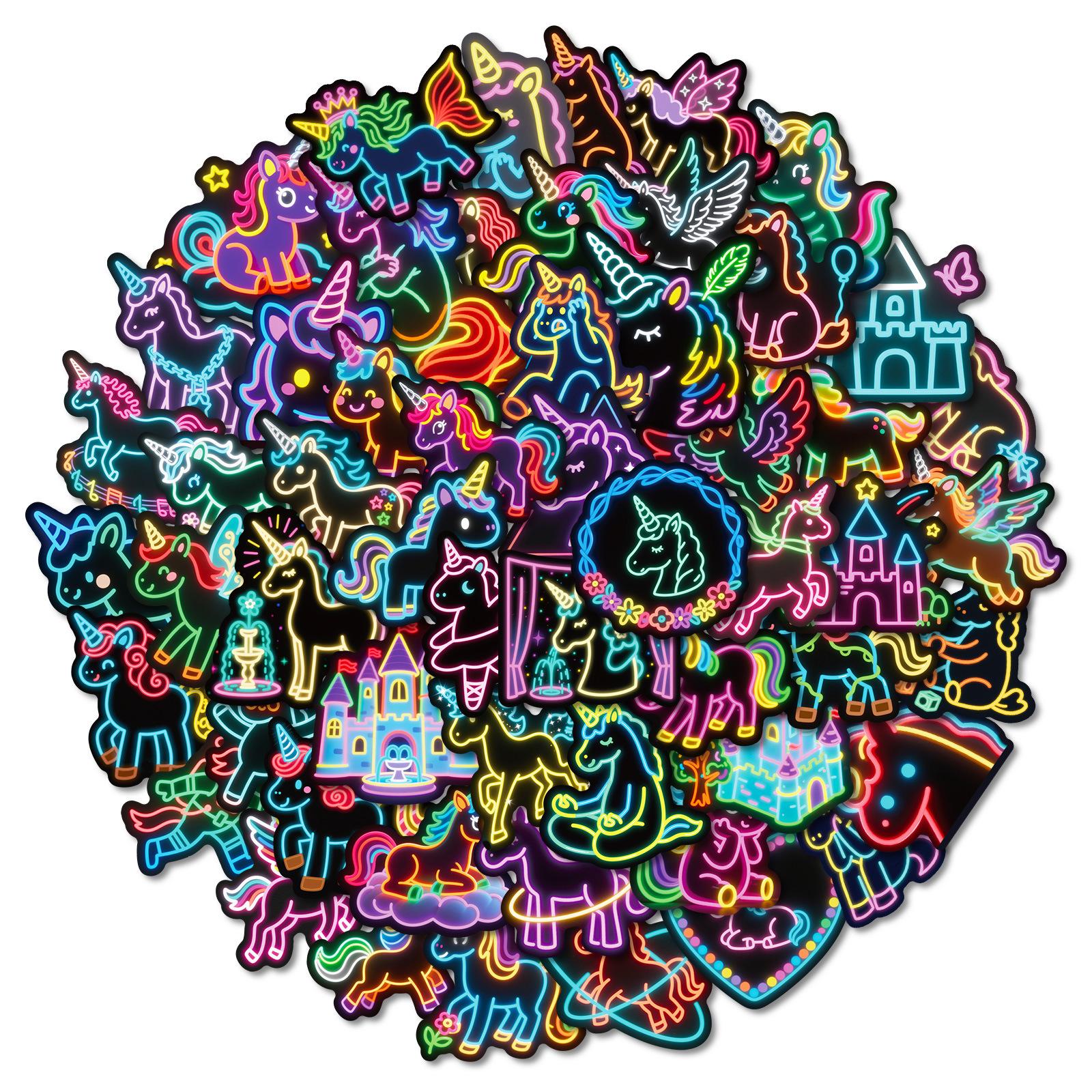 

56 Neon Unicorn Graffiti Stickers Cartoon Creative Rainbow Horse Hand Tent Water Cup Decorative Stickers