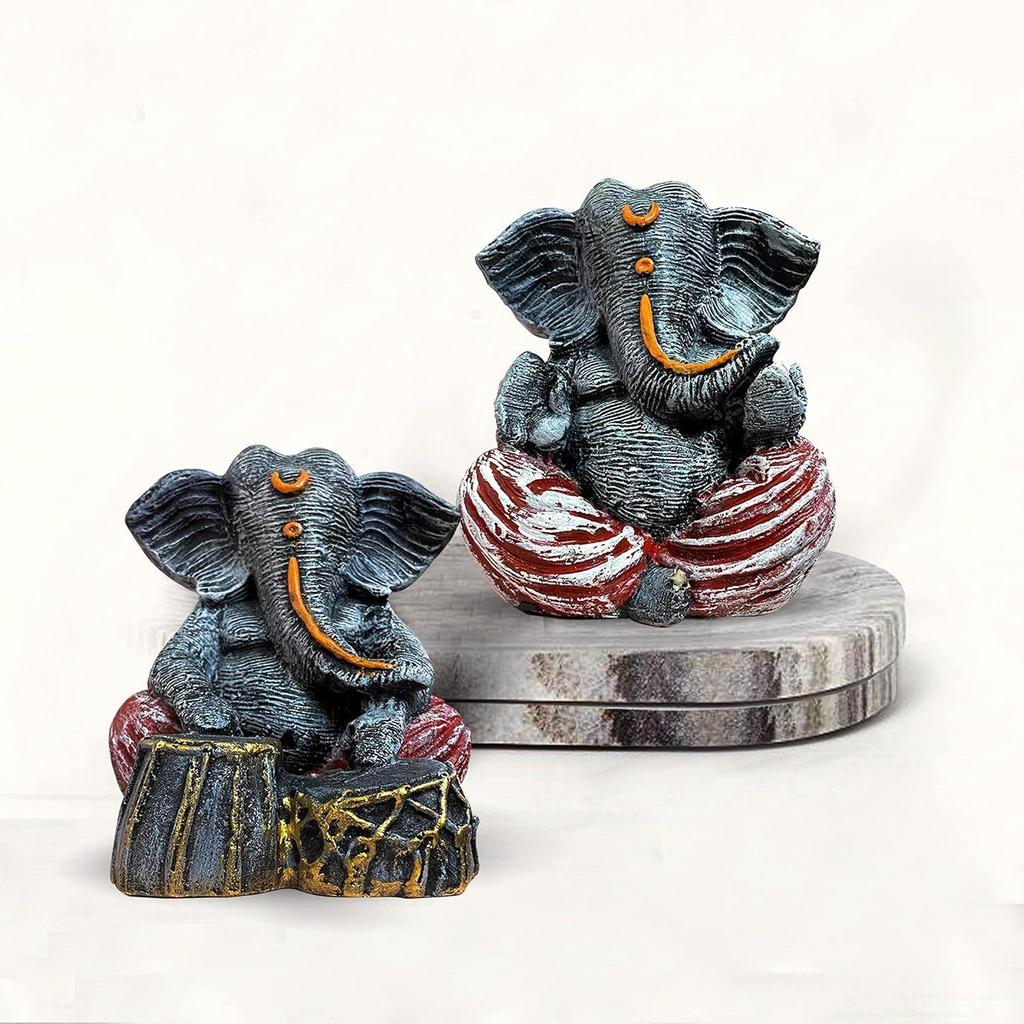 Beautiful Resin Ganesha Grey and Red for Home Decor (Pack of 2, Grey and Red)