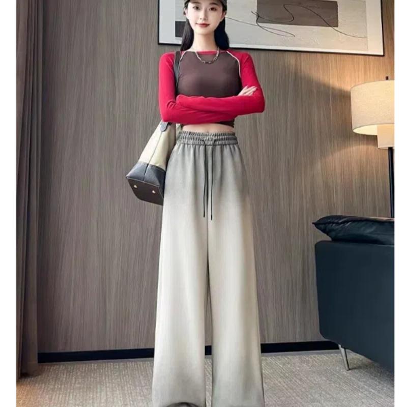 Women's Wide-leg Pants Korean Loose Fashion High-waist Gradient Tie-dye Straight-leg Sports Casual Pants Spring Autumn New Style