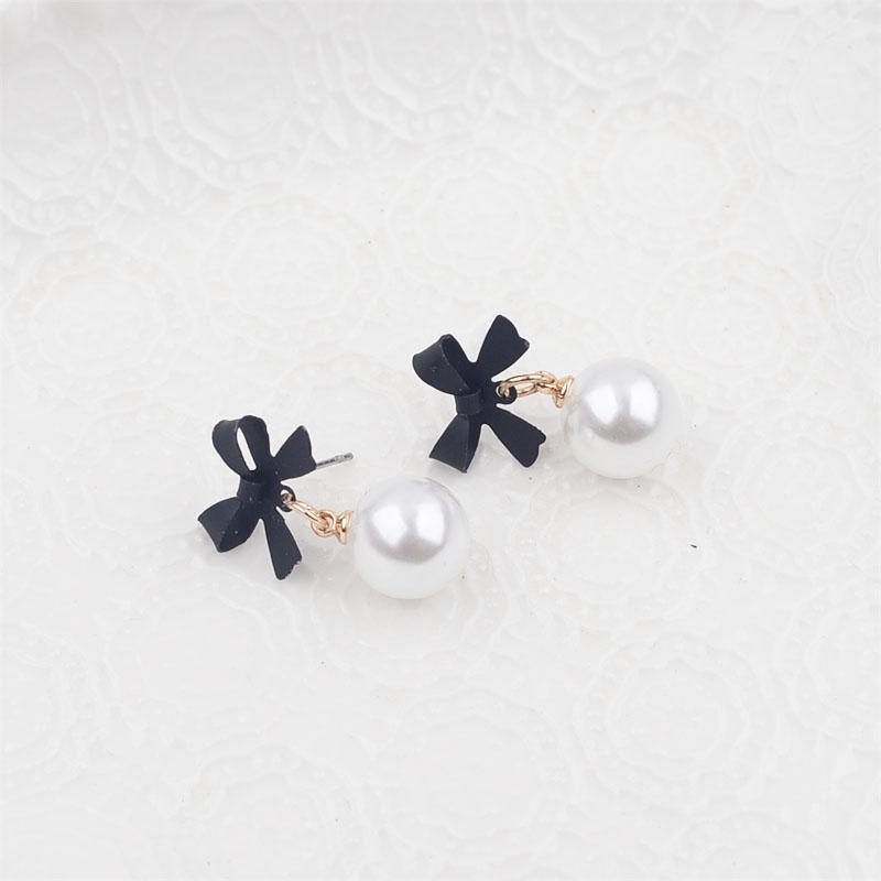 Black Red Bowknot Elegant Hanging Earrings Imitation Pearl Ball Pendants Korean Fashion Sweet Small Earrings Brincos 2025 New