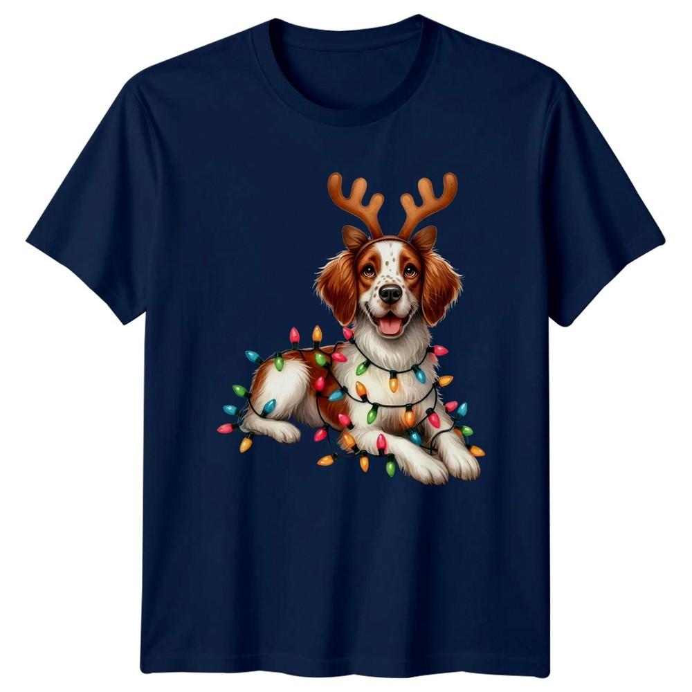 Holidays Christmas Dog Reindeer Antlers Lights Unisex Unisex Unisex Graphic Tee