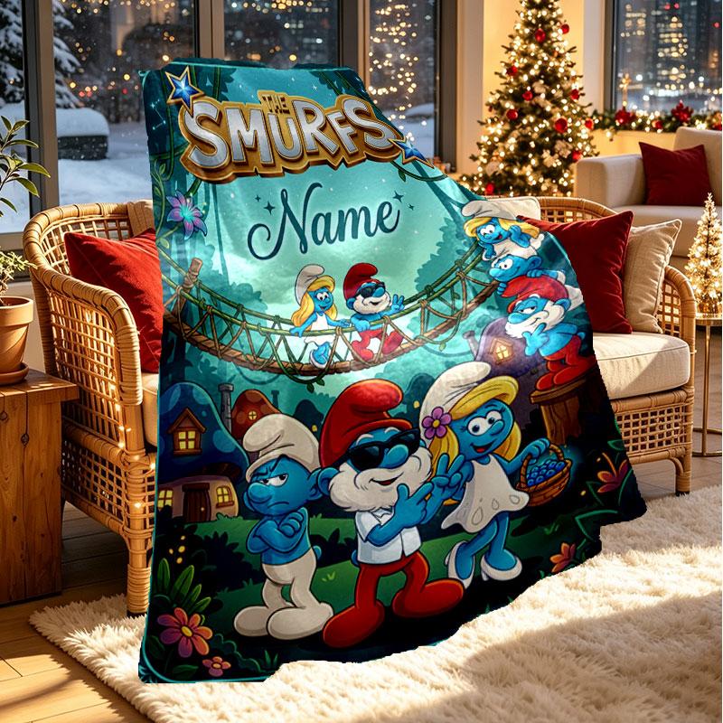 Custom Name Personalized The Smurfs Print Blanket, Home Decor, Bedroom, Sofa, Camping, Couch, Gifts for Birthday Christmas