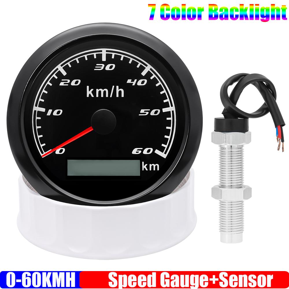 85mm Analog Pulse Speedometer Gauge with Holzer Sensor 7 Color Light Speed Meter Pulse Signal for Car Boat Marine 12V 24V