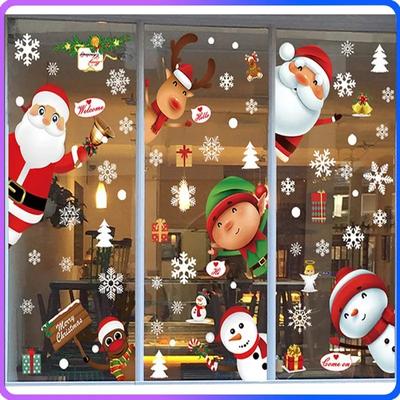 New Christmas Decoration Window Stickers Santa Gifts Merry Christmas Mirror Sticker White Snowflake Ornaments Winter Decal