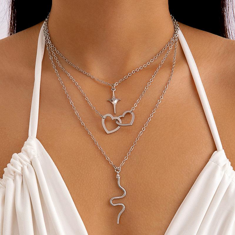 Butterfly tassel pendant stacked necklace simple star moon love pendant necklace set