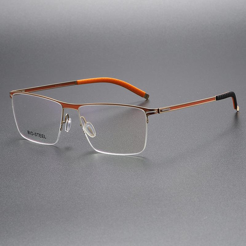 Ultra-Light Metal Half-Frame Myopia Glasses - Square Screwless Optical Design