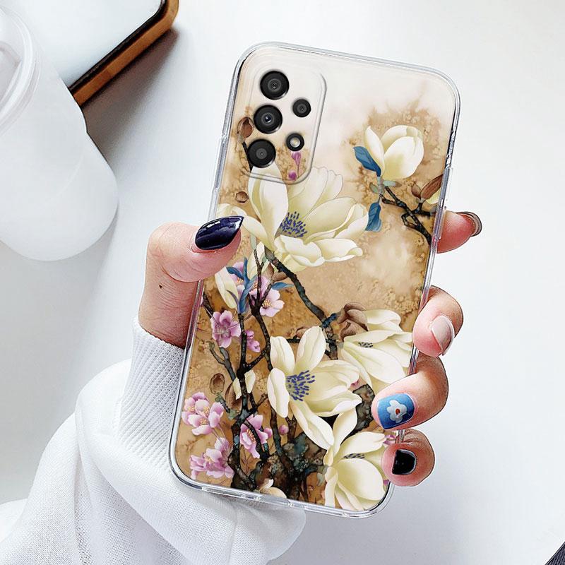 Phone Case For Samsung A53 5G A33 Floral Silicon Cover For Samsung Galaxy A73 Fundas Coque Transparent Soft Capas Flower TPU