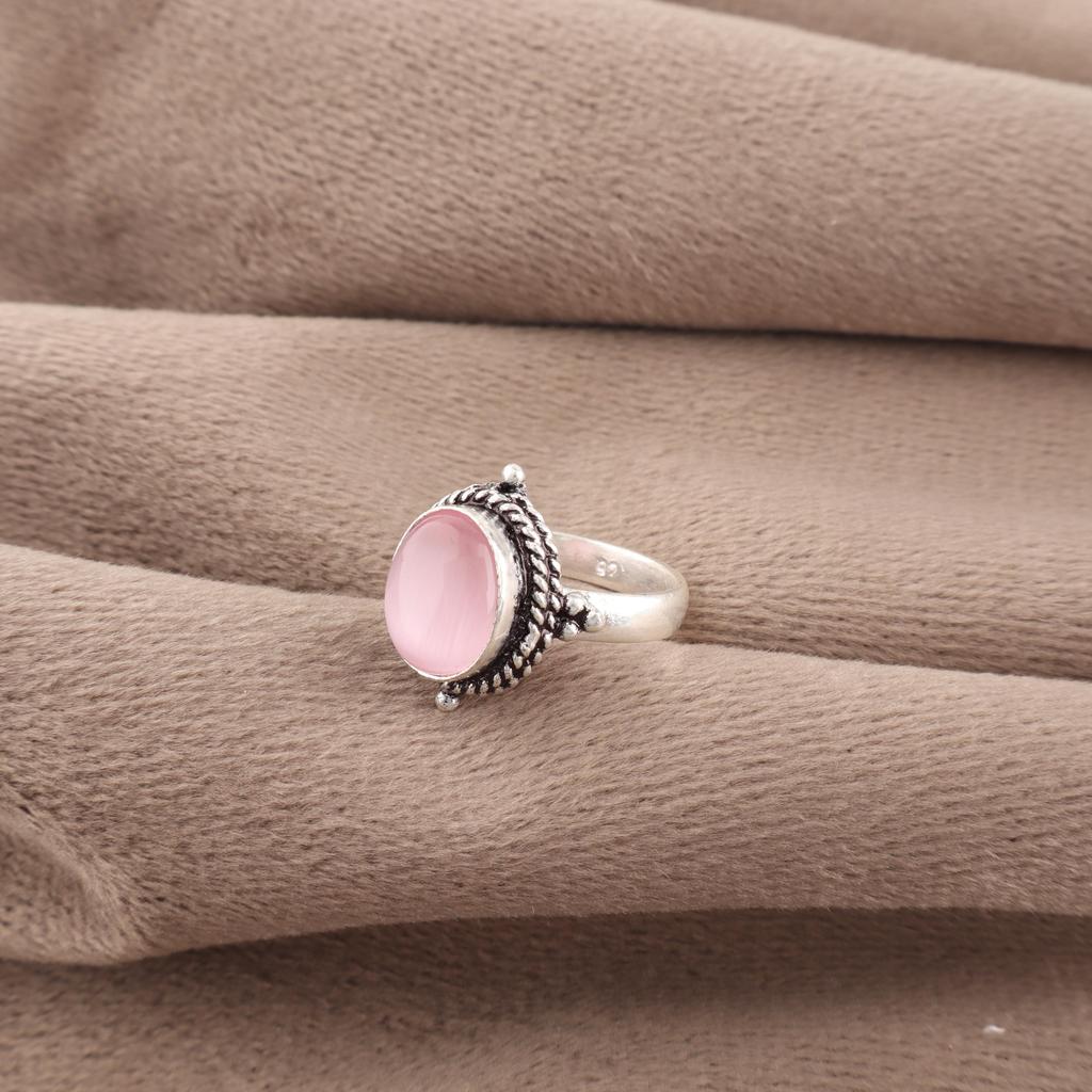Pink Cat's Eye Ring, 925 Sterling Silver Ring Jewelry, Handmade Ring Gemstone Jewelry For Memorial Day