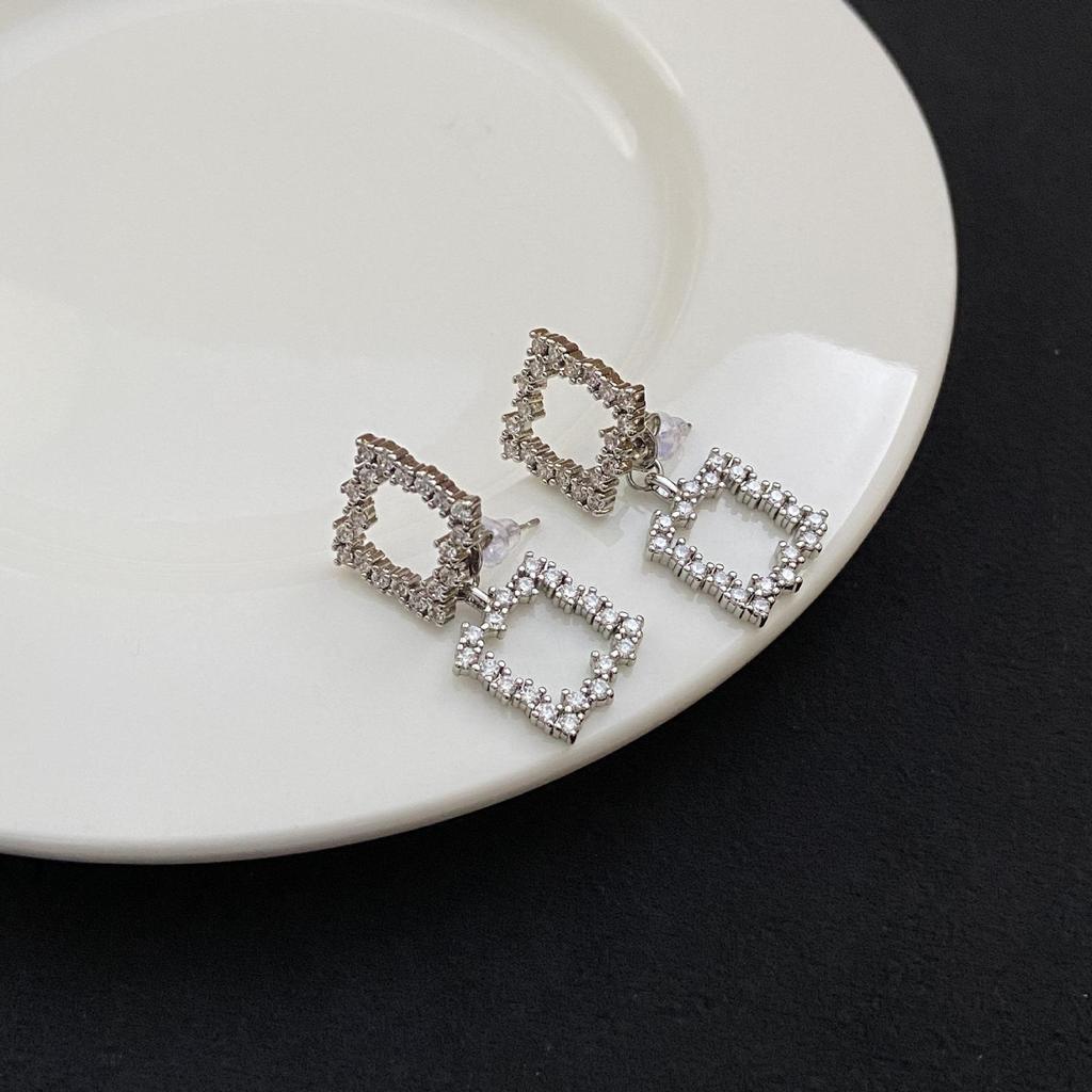 Elegant Zircon-Studded Geometric Square Earrings: Versatile Two-Way Wear