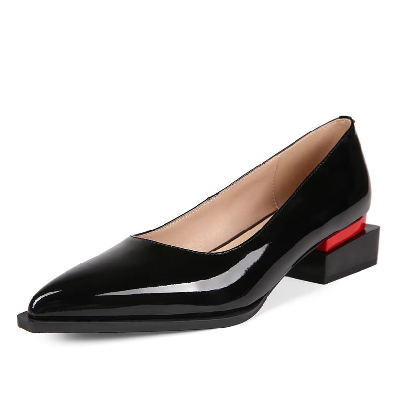 Fashion Women's new pointed patent leather mid heel oversized comfortable casual retro work single shoe