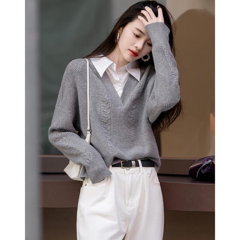 DeMana Women's Spliced Lapel Knit Sweater