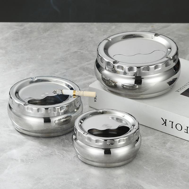 Stainless Steel Ashtray with Windproof Lid Rust Proof Easy to Clean 3 Sizes for Home Outdoor Hiking Travel Use