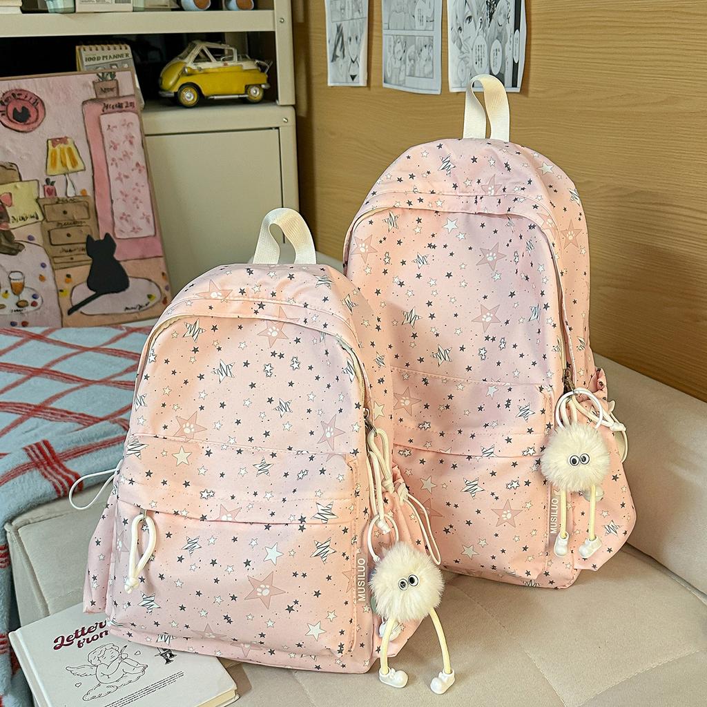 Schoolbag New High-value Star Schoolbag, Lightweight Casual Backpack for Junior and High School Students, Large Capacity, Small Fresh Backpack.