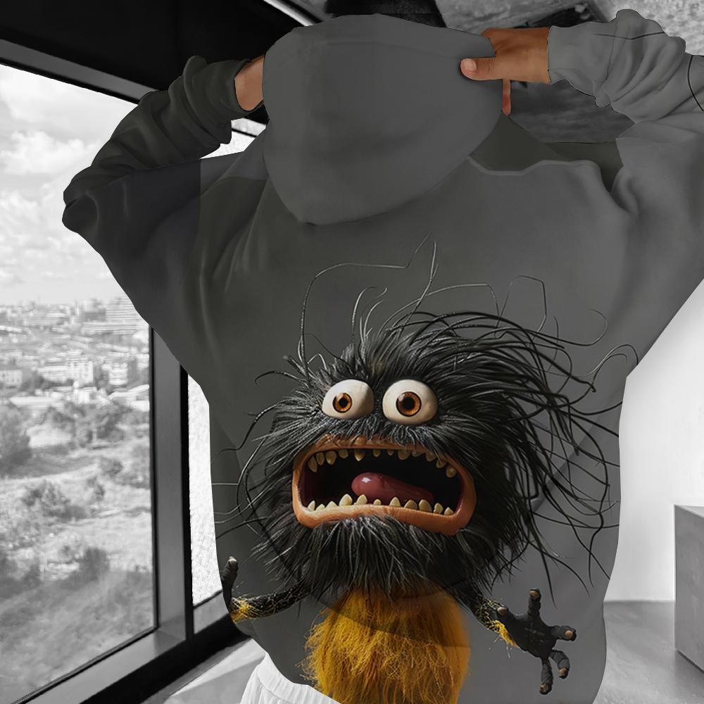 

Забавная мужская толстовка, повседневный пуловер с длинным рукавом и капюшоном, топ с мультяшным принтом, модная винтажная мужская худи оверсайз, уличная одежда S