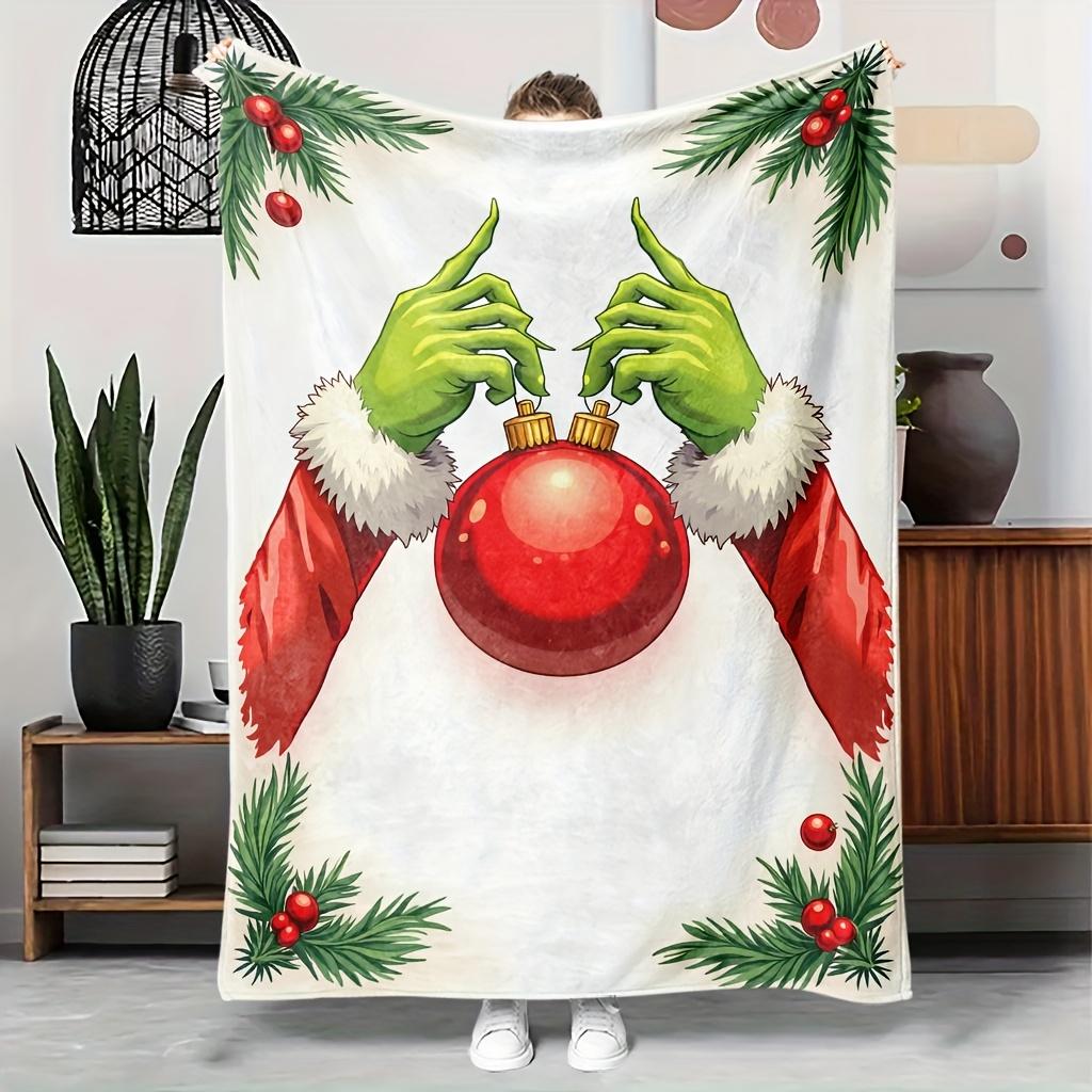 

Soft Flannel Christmas Blanket with Monster Design, Green All-Season Lightweight Throw for Bed Sofa Decor,Holiday Gift 75x90cm