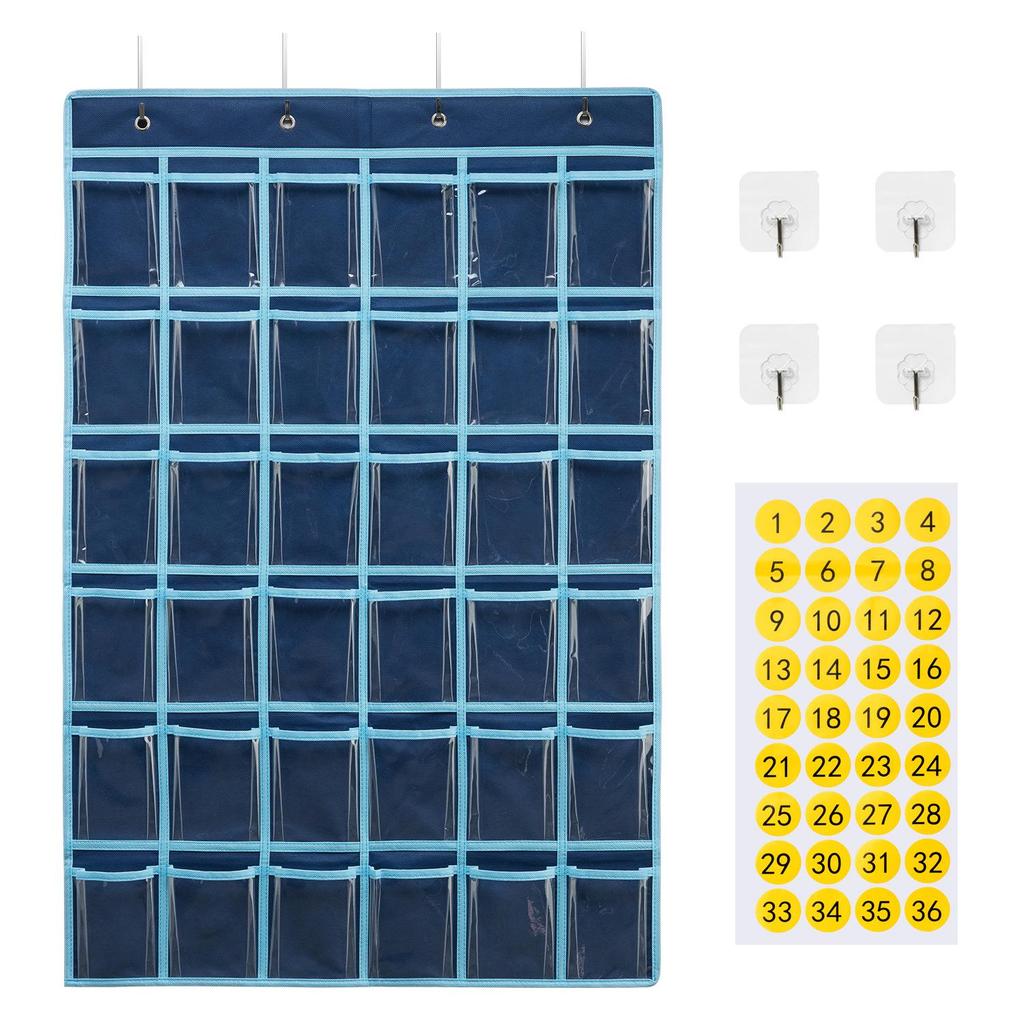 Transparent 36-Pocket Cell Phone and Stationery Hanging Organizer for Classrooms