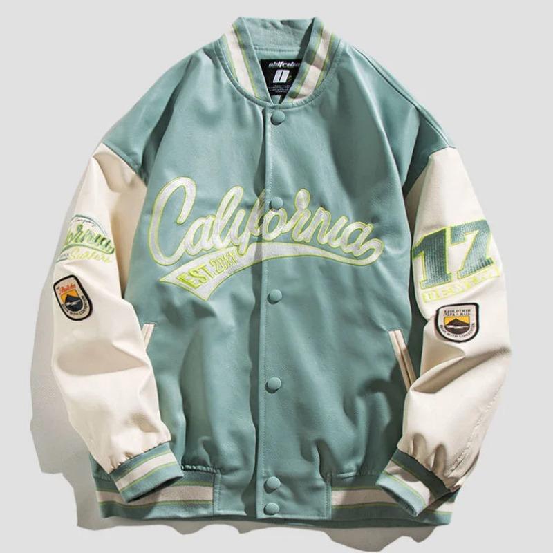 American retro letter embroidery leather jackets coats women's 2024 new street trend all-match baseball uniform couple loose top