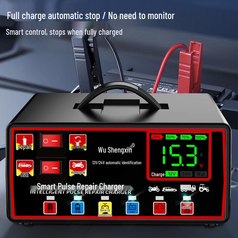 Universal 12V/24V Pulse Repair LCD Car & Motorcycle Battery Charger