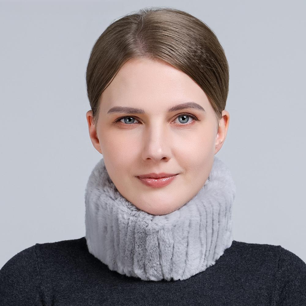 

WGLUVF Women Real Fur Handmade Stretch Fur Scarf Knit Genuine Rex Rabbit Fur Headbands Girls Natural Fur Scarves Winter A світло-сірий колір