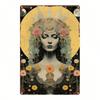 Bohemian Goddess Metal Wall Art – Mystic Moon & Floral Iron Plaque, Crescent Sunflower Decor for Home & Garden
