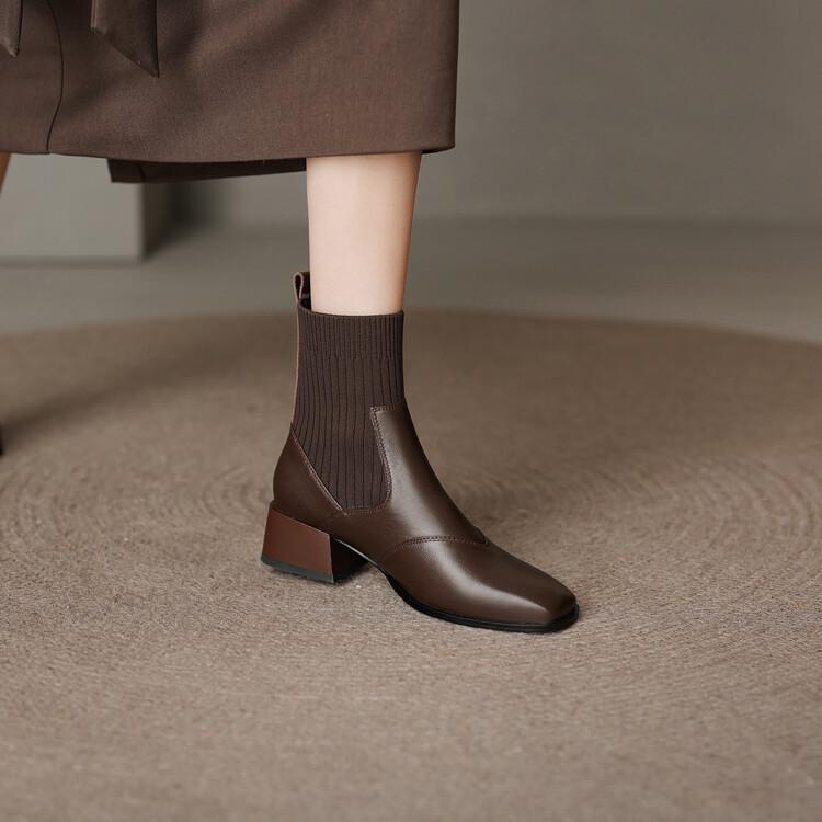 

популярные вязаные тонкие носки ботинки ретро квадратный носок толстый каблук средний каблук короткие ботинки весна и осень ботинки Мартин ботильоны женские 40 коричневый