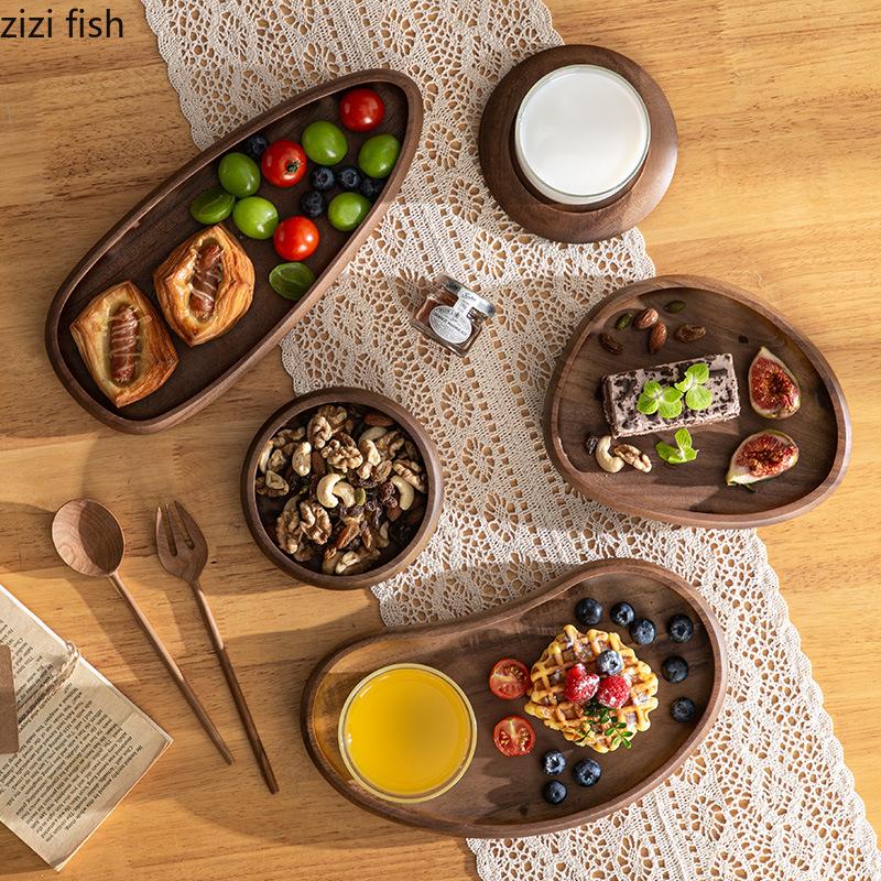 Solid Wood Storage Tray Irregular Fruit Plate Snack Plate Jewelry Tray Nut Platter Cup Saucer Dessert Plates Bowl Candy Dish